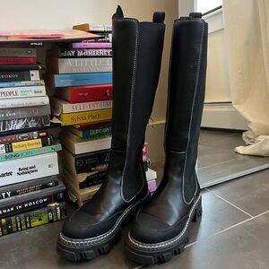 Ganni Cleated Leather High Chelsea boots